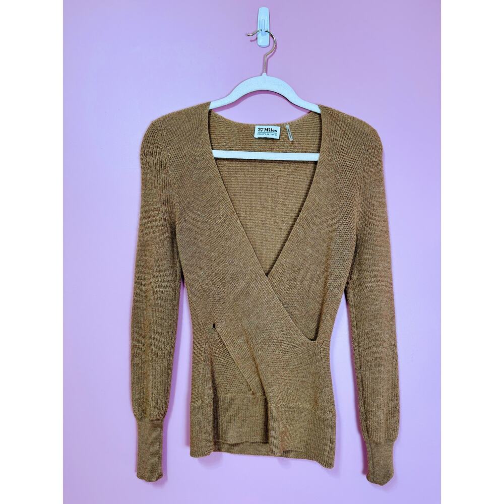 27 Miles Malibu Brown Wrap Criss-Cross Wool Blend Sweater Size Small